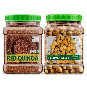 Bliss of Earth Combo Of Naturally Organic Kashmiri Garlic (500gm) From Indian Himalayas Single Clove Snow Mountain Garlic And Organic Red Quinoa (700gm) for Weight Loss Raw Super Food (Pack Of 2)