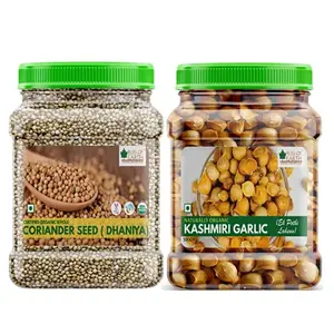 Bliss of Earth Combo Of Naturally Organic Kashmiri Garlic (500gm) From Indian Himalayas Snow Mountain Garlic And Organic Whole Coriander Seeds Sabut Dhaniya 250gm (Pack Of 2)
