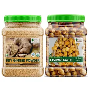 Bliss of Earth Combo Of Naturally Organic Kashmiri Garlic (500gm) From Indian Himalayas Snow Mountain Garlic And Organic Dried Ginger Powder for Tea Pure Antioxidant Super Food (500GM) Pack Of 2