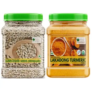Bliss of Earth Combo Of High Curcumin Certified Organic Lakadong Turmeric Powder (500GM) And Dehulled Sunflower Seeds (600gm) for Eating & Weight Loss Naturally Organic Superfood (Pack Of 2)
