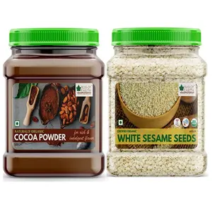 Bliss of Earth Combo of Naturally Organic Dark Cocoa Powder(500gm) for Chocolate Cake Making and Organic White Sesame Seeds (600gm) for Eating Raw Til Seeds