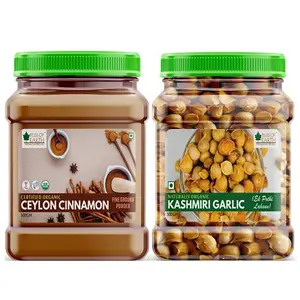 Bliss of Earth Combo Of Naturally Organic Kashmiri Garlic (500gm) From Indian Himalayas Snow Mountain Garlic And Ceylon Cinnamon Powder (500gm) For Weight Loss Drinking & Cooking (Pack Of 2)