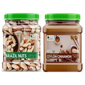 Bliss Of Earth Combo of Healthy Brazil Nuts Selenium Rich Super Nut and Organic Ceylon Cinnamon Powder for Weight Loss Drinking & Cooking Dal Chini Powder Pack of 2 (500gm Each)
