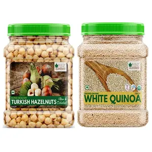 Bliss of Earth Combo Of Turkish Hazelnuts (500gm) Raw & Dehulled Healthy & Tasty And Organic White Quinoa (700gm) for Weight Loss Raw Super Food (Pack Of 2)