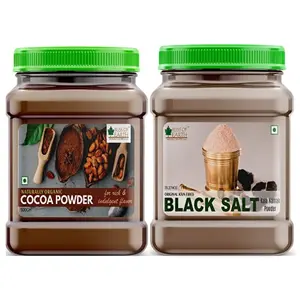 Bliss of Earth Combo of Naturally Organic Dark Cocoa Powder (500gm) for Chocolate Cake Making and Traditional Kiln Fired Black Salt Powder(1kg) Kala Namak Non Iodized for Weight Loss