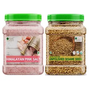 Bliss of Earth Combo Of USDA Organic Unpolished White Sesame Seeds (600gm) For Eating And Pure Pakistani Himalayan Pink Salt (1kg) Non Iodised for Weight Loss & Healthy Cooking (Pack Of 2)
