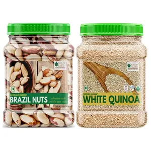 Bliss Of Earth Combo of Healthy Brazil Nuts Selenium Rich Super Nut (500gm) and Organic White Quinoa for Weight Loss (700gm) Raw Super Food Pack of 2