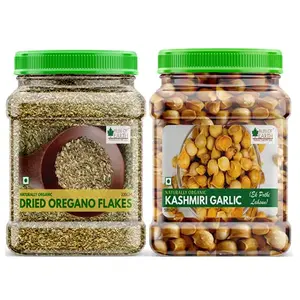 Bliss of Earth Combo Of Naturally Organic Kashmiri Garlic (500gm) From Indian Himalaya And Organic Dried Oregano Flakes (300gm) for Seasoning On Pizza & Pasta (Pack Of 2)