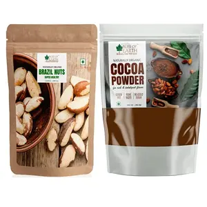 Bliss Of Earth Combo of Healthy Brazil Nuts (200gm) Selenium Rich Super Nut and Alkalized Dark Cocoa Powder (250gm) for Chocolate Cake Making & Chocolate Hot Milk Shake Unsweetened Pack of 2