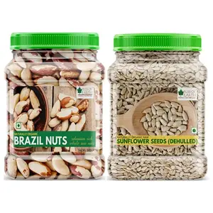 Bliss Of Earth Combo of Healthy Brazil Nuts Selenium Rich Super Nut (500gm) and Dehulled Sunflower Seeds (600gm) for Eating & Weight Loss Pack of 2