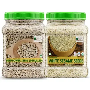Bliss of Earth USDA Organic Combo Of White Sesame Seeds And Sunflower Seed For Eating Raw Food (600gm Each ) Pack Of 2