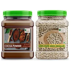 Bliss of Earth Combo of Naturally Organic Dark Cocoa Powder (500gm) for Chocolate Cake Making and Dehulled Sunflower Seeds (600gm )for Eating & Weight Loss Naturally Organic Superfood