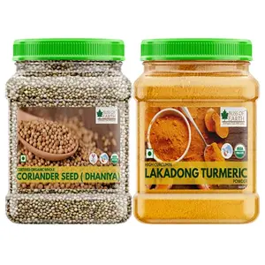 Bliss of Earth Combo Of High Curcumin Certified Organic Lakadong Turmeric Powder (500GM) And Organic Whole Coriander Seeds Sabut Dhaniya (250gm) Pack Of 2