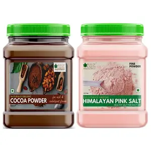 Bliss of Earth Combo of Naturally Organic Dark Cocoa Powder (500gm) for Chocolate Cake Making and Fine Powder (1kg) Pakistani Himalayan Pink Salt Non Iodised for Weight Loss & Healthy Cooking