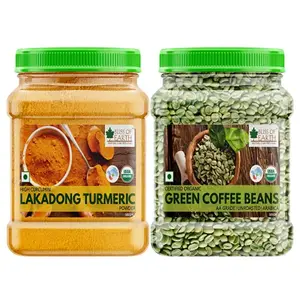 Bliss of Earth Combo Of High Curcumin Certified Organic Lakadong Turmeric Powder (500GM) And Organic Arabica Green Coffee BeansAA Grade (500gm) Pack Of 2