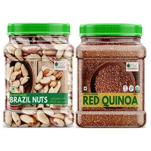 Bliss Of Earth Combo of Healthy Brazil Nuts Selenium Rich Super Nut (500gm) and Organic Red Quinoa (700gm) for Weight Loss Raw Super Food Pack of 2