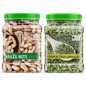 Bliss Of Earth Combo of Healthy Brazil Nuts Selenium Rich Super Nut (500gm) and Dehulled Pumpkin Seeds (600gm) for Eating & Weight Loss Pack of 2