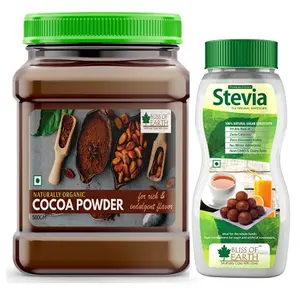 Bliss of Earth Combo of Naturally Organic Dark Cocoa Powder (500gm) for Chocolate Cake Making & 99.8% REB-A Purity Stevia Powder (200GM) Natural & Sugarfree Zero Calorie Zero GI Keto Sweetener