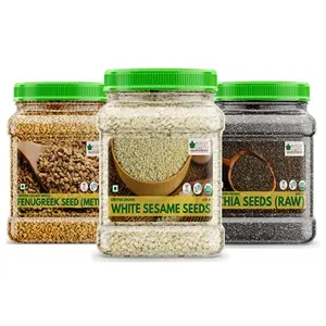 Bliss of Earth Combo Of Sesame Seeds(600gm) Chia Seeds(600gm) And Fenugreek Seed(700gm) Pack Of 3