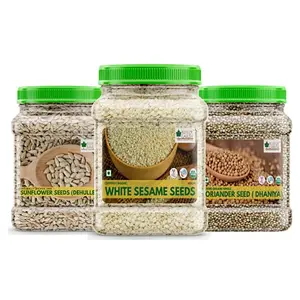 Bliss of Earth USDA Certified Combo Of Organic Sesame Seeds(600gm) Sunflower Seeds(600gm) Coriander Seed(250gm) For healthy Cooking Pack Of 3