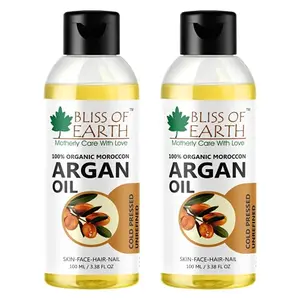Bliss of Earth100% Organic Argan Oil Of Morocco For Face Hair & Skin Cold Pressed & Unrefined 2x100ml