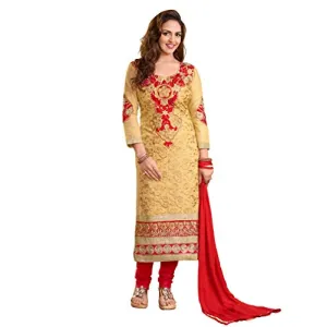DnVeens Woman Cotton Heavy Embroidery Unstitched Suit Dress Material