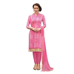 DnVeens Women's Pink Pure Cotton Embroidered Work UnStitched Salwar Suit Material (MDKHWAAB7006 Free Size)