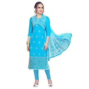 DnVeens Women Embroidery Cotton Dress Material (MDSAAYRA1709 Free Size Sky Blue)