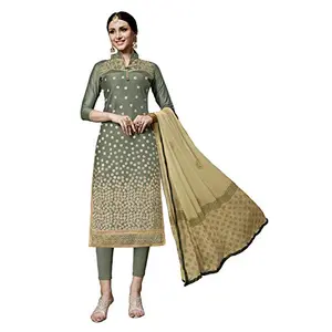 DnVeens Women's Cotton Embroidered Unstitched Dress Material with Dupatta - MDSULTANA7302; Green and White; Free size
