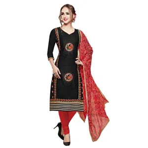 DnVeens Women's Pure Cotton Unstitched Embroidery Dress Material (MDAAMIRA1809; Free Size; Black; Red)