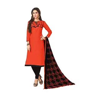DnVeens Cotton Slub Salwar Kameez Dress Material for Womens (DHADAK4006 Peach Black Unstitched)