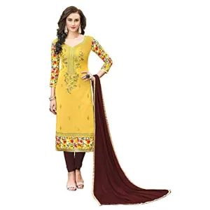 DnVeens Chanderi Embroidered Salwar Kameez Suit Set Dress Materials for Women BLMDSLVN6011