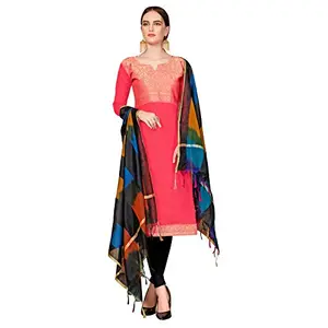 DnVeens Banarasi Jacquard Unstitched Salwar Suit Dress Material for Womens (KULFI1004 Peach Black Unstitched)