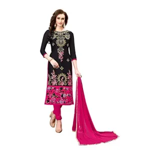 DnVeens Chanderi Embroidered Salwar Kameez Suit Set Dress Materials for Women BLMDSLVN6001