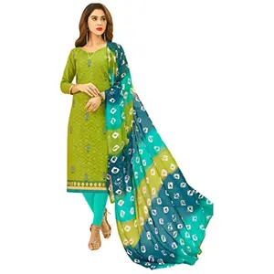 DnVeens Women Cotton Jacquard Casual Embroidery Unstitched Dress Material (DIVYANSHI50010 Green Free Size)