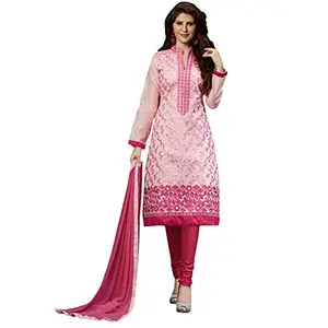 DnVeens Women Chanderi Embroidery Unstitched Salwar Kameez Dress Material (SAHIDA09 Pink Unstitched)