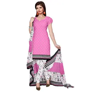 DnVeens Women's Crepe Synthetic & Chiffon Unstitched Salwar Suit (SANAM1005A_Light Pink & White_Free Size)