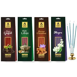 Wood Incense Sticks for Pooja Chandan Gugal Loban Mogra Agarbatti Packet (6 cm x 8 cm x 26 cm Pack of 4 x 30)