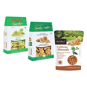 Nutraj Super Saver Dry Fruits Pack 900G (Almonds 500g California Walnut Kernels 200g & Raisins 200g)