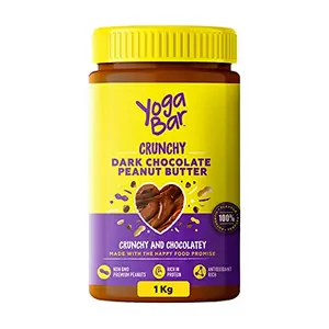 Yogabar Crunchy Peanut Butter 1kg | Dark Chocolate Peanut Butter with High Protein & Anti-Oxidants | Creamy Crunchy & Chocolatey | Non GMO Vegan Peanut Butter | Contains no Palm Oil or Preservatives