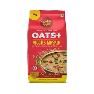 Yogabar Veggie Masala Oats 1kg | Masala Oats with 3X More Veggies Pumpkin Watermelon and Chia Seeds That Helps Reduce Cholesterol | Gluten Free Non GMO Diet Food for Weight Loss