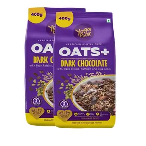 Yogabar Dark Chocolate Oats 400g | Gluten Free Golden Oats | Healthy Breakfast Cereal with Wholegrain Oats (Dark Chocolate Oats 800g)