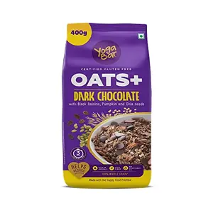 Yogabar Dark Chocolate Oatmeal 400g - Gluten Free Whole Oatmeal for Breakfast - Healthy Breakfast Cereal with High Protein Oats - Healthy Dessert Pudding -