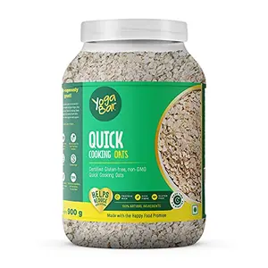 Yogabar Quick Cooking Oats 900g | Premium Oats Ready to Cook Gluten Free Oats with High Fibre 100% Whole Grain Non GMO | Protein Rich Healthy Food with No Added Sugar | 900 gm