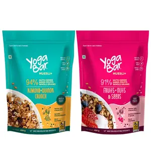Yogabar Breakfast Cereal & Muesli | Fruits Nuts and Seeds | Almond + Quinoa Crunch | 400g Each