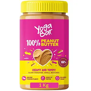 Yogabar 100% Pure Peanut Butter | Creamy & Yummy Unsweetened | Slow Roasted | Non-GMO Premium Peanuts | No Added Sugar 1kg