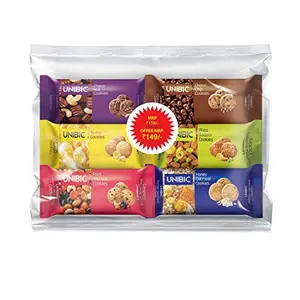 Unibic Assorted Cookies 450g (Pack of 6 x 75 g) Mix and Match Perfect Combination for Your Day Daily Delicious Choice Chocolate Fruit and nut Honey Oatmeal