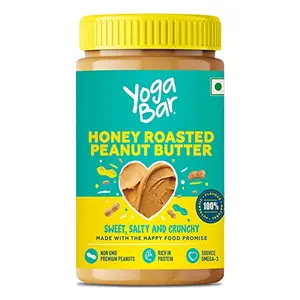 Yogabar Honey Roasted Peanut Butter 400g | Sweet Salty and Crunchy | Non GMO Peanut Butter | Omega 3 | Rich in Protein - 400gm