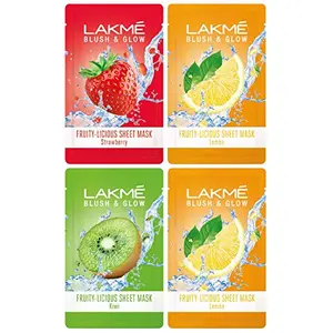 Lakme Blush & Glow Kiwi Sheet Mask 20 ml & Blush & Glow Strawberry Sheet Mask 20 ml & Blush & Glow Lemon Sheet Mask 20 ml & Blush & Glow Pomegranate Sheet Mask 20 ml