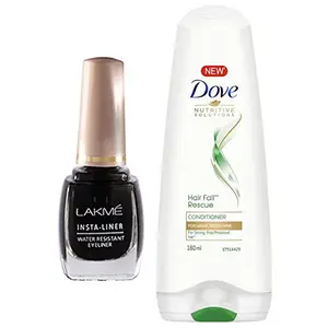 Lakme Insta Eye Liner Black 9ml And Dove Hair Fall Rescue Conditioner 180ml